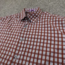 Paul Smith Shirt Mens M Brown White Check Short Sleeve Button Up Casual Dress