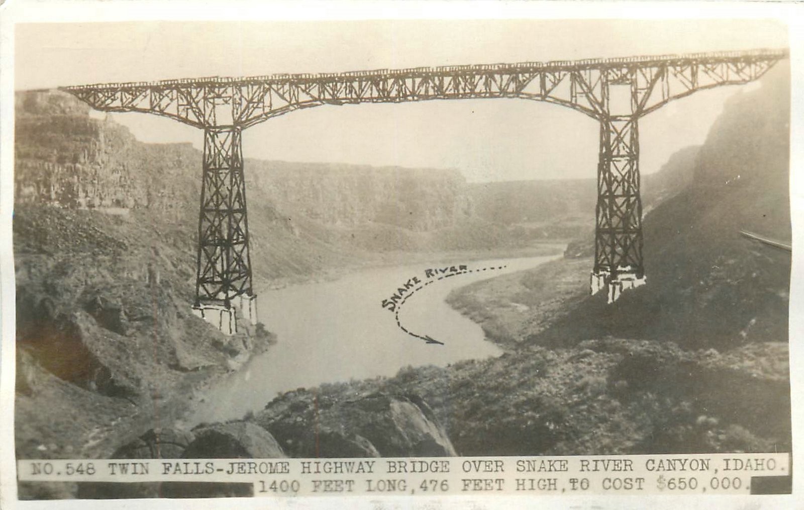 1920s Twin Falls Idaho Snake River Bridge Andrews Waco RPPC Postcard 25-8170