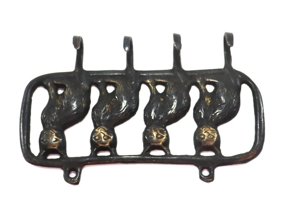 Black Cat Design Antique Vintage Style Handmade Brass Cloth Wall Hanger Hook - Bild 4 von 4