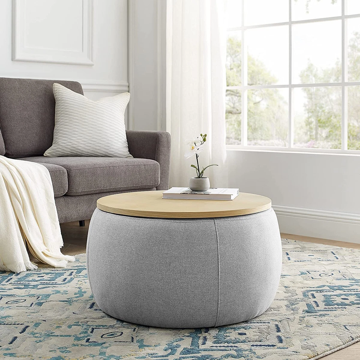 Round Storage Ottoman Coffee Table Side Table End Table for Living