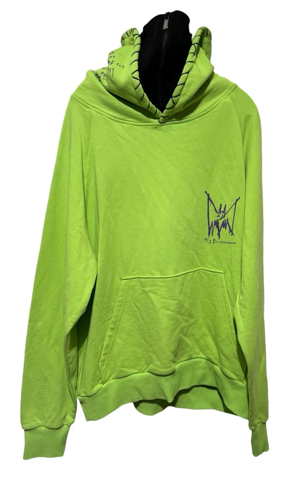 Mens MJB Mask Hoodie 1 Day 1 Change Balaclava Double Hood Sweatshirt Green Large