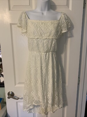 No Boundaries Ivory Juniors' Off the Shoulder Lined Lace Dress Size M, New | eBay No Boundaries Ivory Juniors' Off the Shoulder Lined Lace Dress Size M, New | eBay