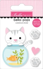 Bella Blvd Bella-pop 3D Cardstock Sticker Curious Kitty Cat Fish Bowl Paw Prints