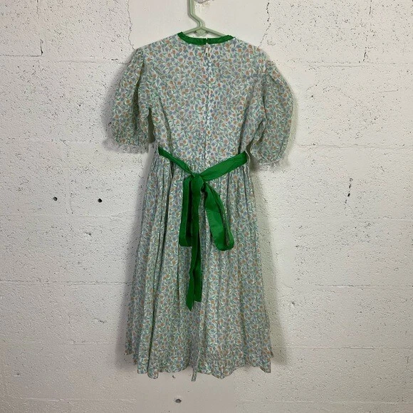 Camila Y Cristina Girl Vintage Green Ditsy Floral Print Puff Sleeve Long Dress 4 - Image 3 of 4