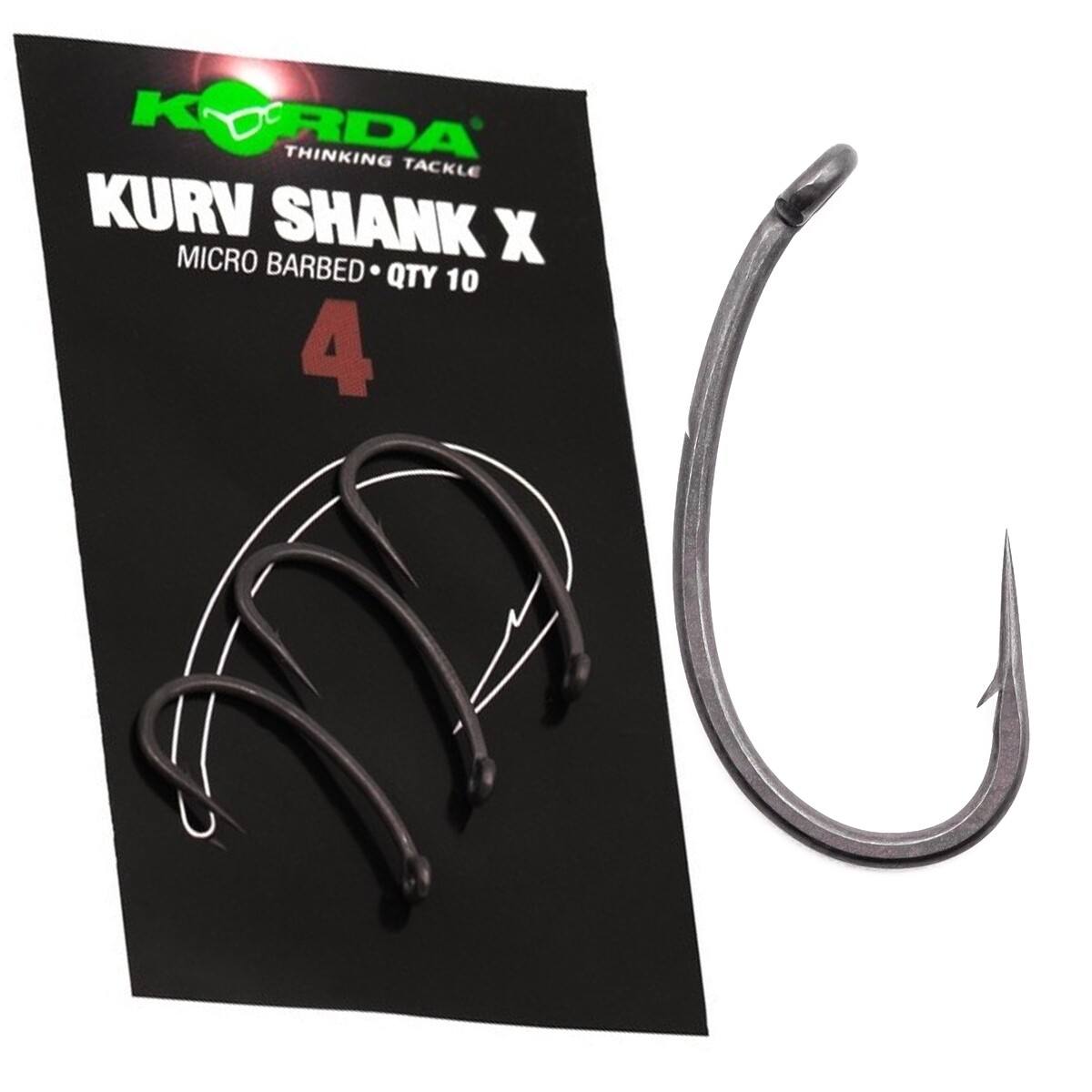 Korda Kurv Shank X Hook Micro Barbed 4 Carp Fishing Super Sharp Point D Rig x 10