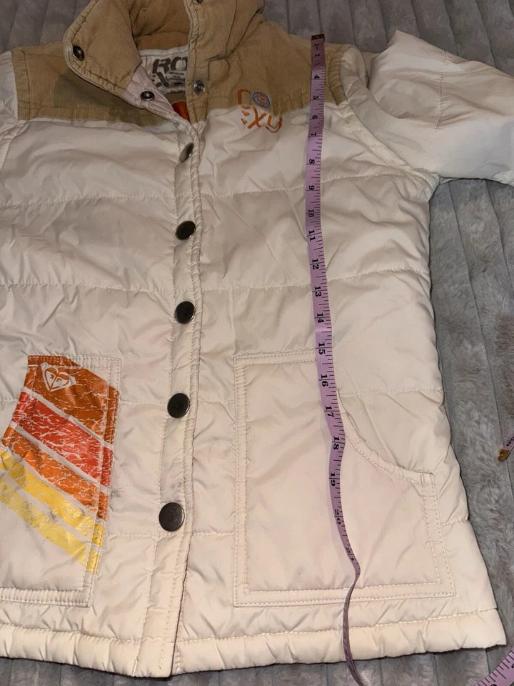 Roxy Women’s Trucker Tan Corduroy Cream Puffer Jacket Y2K 90s VTG Size Small - Image 3 of 4