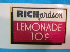 ORIGINAL RICHARDSON LEMONADE 10¢  DRINK SODA STICKER DECAL SIGN 3" x 4 1/2" 