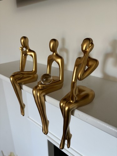 Nordic Gold Thinker Sculpture Sitting Mantle Statues - Bild 3 von 10
