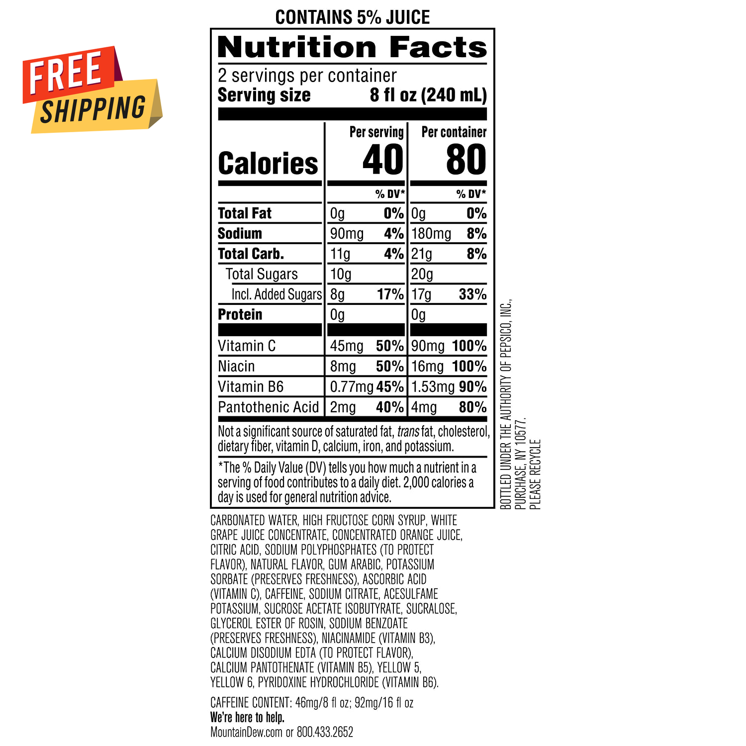 Mountain Dew Kickstart Orange Citrus Flavor, 16 Fl Oz Cans, Pack of