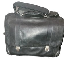 HI PRO Soft Black Leather Breifcase,Messenger Laptop Bag Carrying Case W/ Strap 