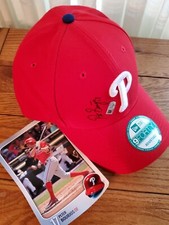 PHILLIES CAP/HAT RED Authentic W/Hologram # 2016 Peter Bourjos #17 Autographed