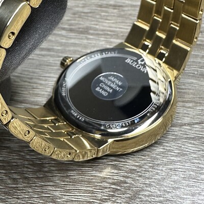NEW✓GIFT SET✓ Bulova Crystal Gold Tone Diamond Dial Men's Watch