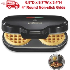 Mini Double Waffle Maker - Nonstick, 4” Grids, Chaffles & More, Fast & Compact