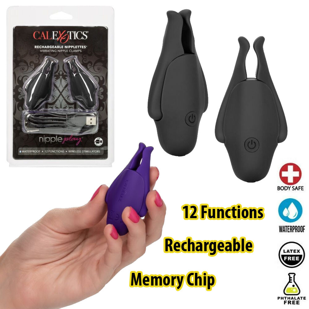 Rechargeable Nipplettes Vibrating Nipple Clamps Powerful 12-Speed Female  Sex-Toy