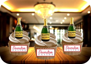 Champagne Bottle Happy Birthday 12 Edible STANDUP Cake ...