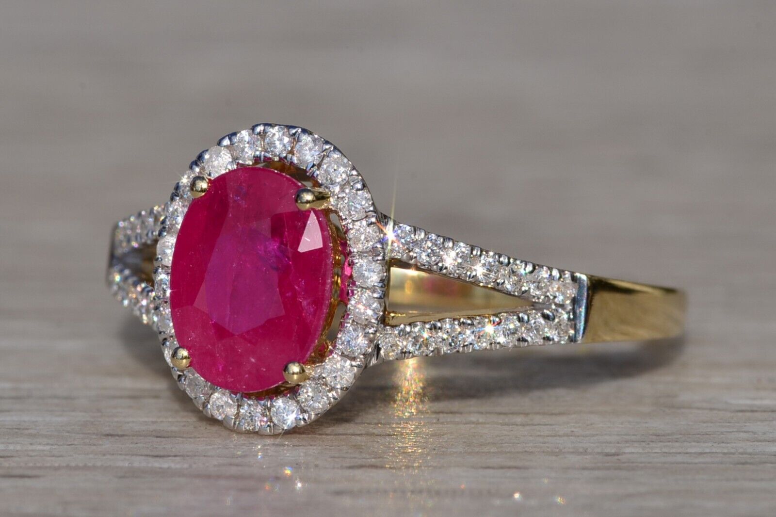 Ladies 14K Ruby and Diamond Halo Engagement Style… - image 2