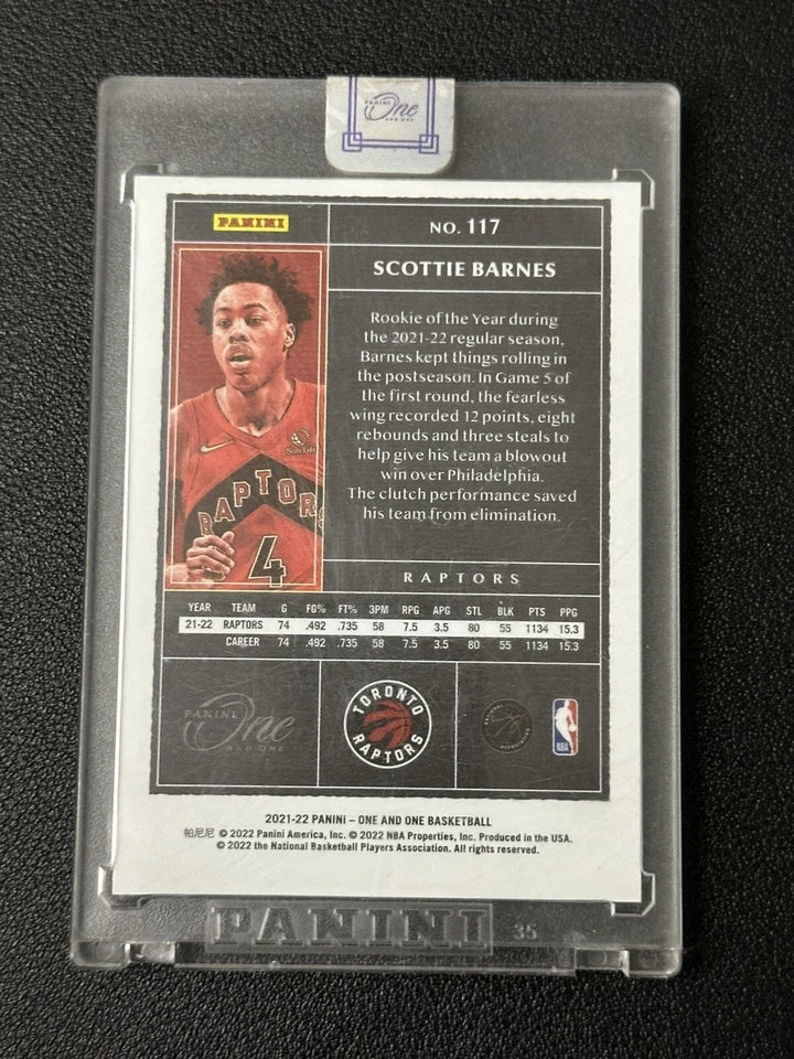 2021-22 Panini One And One Scottie Barnes Green Rookie RC  5/5  #117 - Image 2 of 2