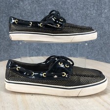 Sperry Top-Sider Boat Shoes Womens 7.5 M Lace Up Comfort Black Fabric 9778564