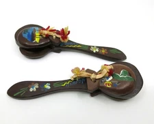 Vintage Collectible Handmade Pair Wooden Painted Stick Castanets 1960