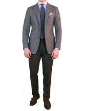 BESPOKE ZINO Gray Herringbone Sport Coat Suit Blazer 42L Wool Silk Italy