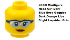 LEGO Minifigurka Głowa Dziewczyna Niebieskie oczy Gogle Ciemnopomarańczowe Usta Uśmiech Pomoc dentystyczna