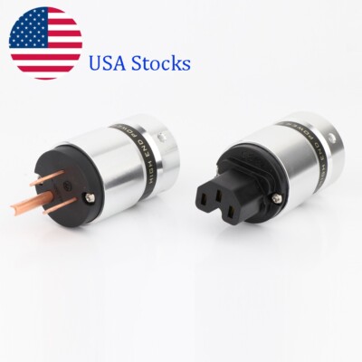 Pair US Red Copper Plated AC Power Plug IEC C13 Connector DIY HiFi Power Cable