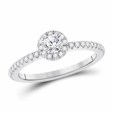 14kt White Gold Round Diamond Halo Bridal Wedding Engagement Ring 5/8 Ctw