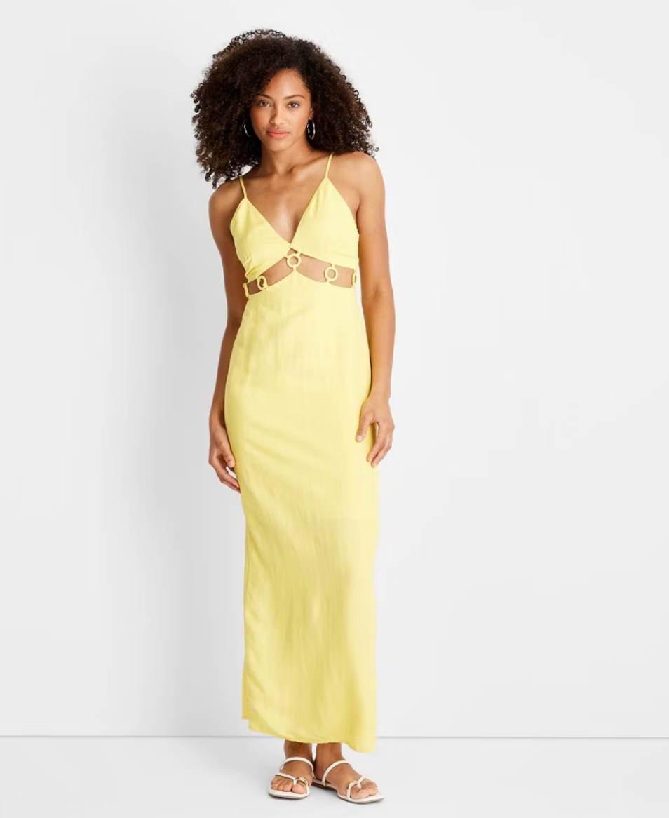 Women Yellow Sleeveless Ring Detail Maxi Dress Future