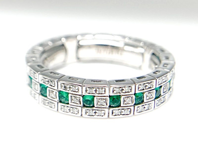 Damiani Belle Epoque Emerald Diamond 18k White Gold Eternity Ring US7.5 EU55.5