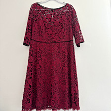 Adrianna Papell Burgundy Floral Lace Cocktail Dress 3/4 Sleeves Size 14W