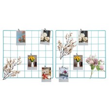 2Pcs Wire Wall Grid Panel, 14" x 14" Metal Photo Display Grid with Screw, Blue