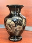 fenton black glass vase hand painted Signed By Artist