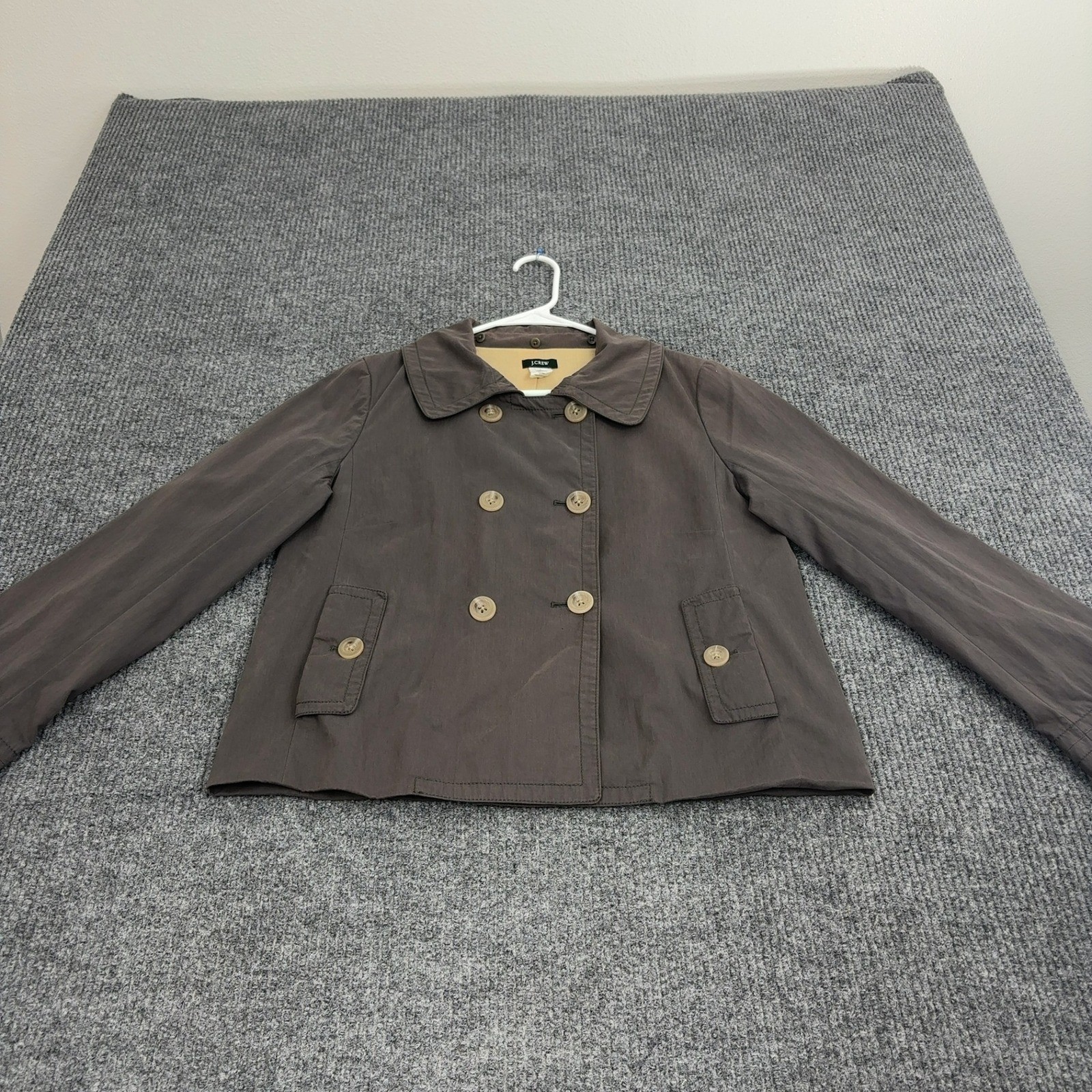 J Crew Peacoat Jacket Womens 8 Gray Cotton Nylon Double Breasted Cropped Classic