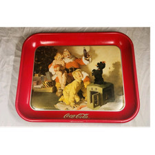 Coca-Cola Advertising Serving Tray Santa & Children 1986 Red Border Rectangular