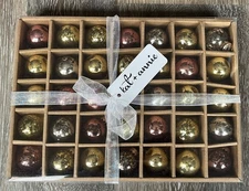 Kat+Annie Small Glass Ornament Gift Set Of 35 Pink Gold Silver Crackle NEW