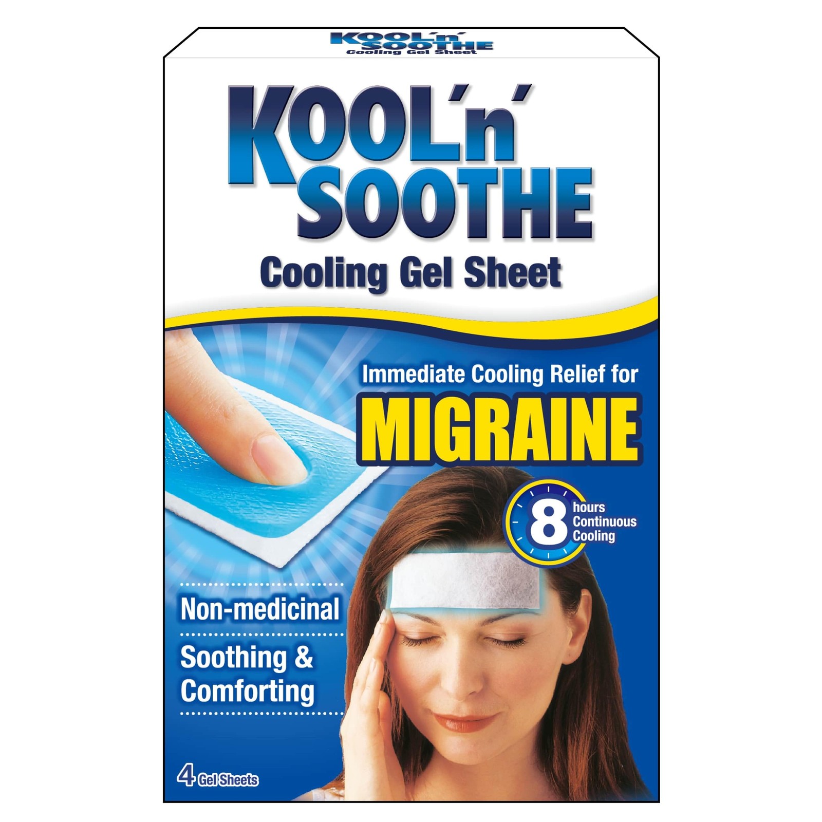 KOOL 'N' Crisp Migraine Relief Gel Sheets, Instant Cooling Patches, 4 Pack