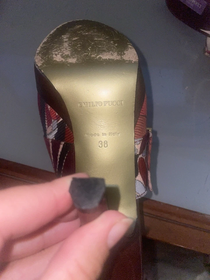 🔥¡Emilio Pucci Mules Tacón Alto Clásico! EU 38 US 7 1/2 Foto 2 de 4