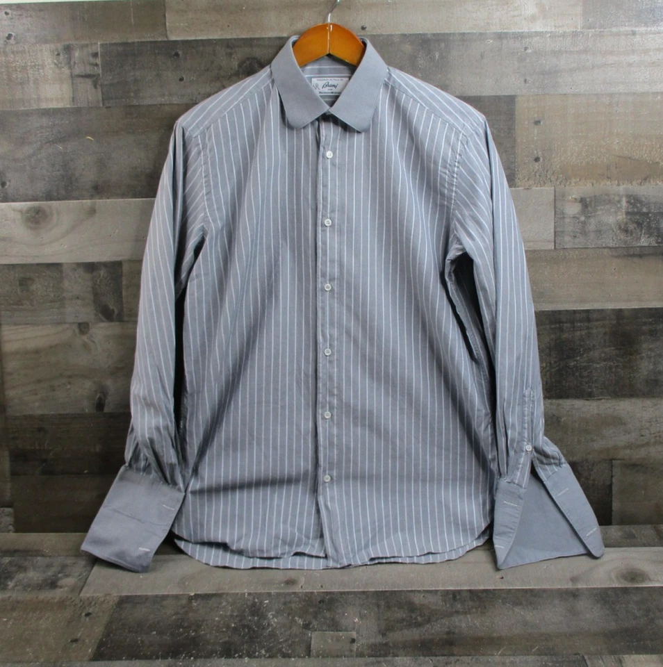 Brioni Neiman Marcus Shirt Mens 15 Medium Gray Pinstripe French Cuff Made Italy - Image 2 of 4