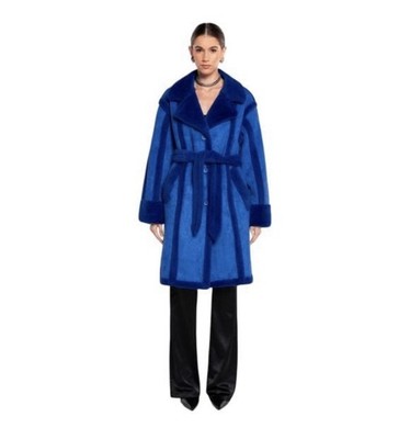 OW COLLECTION Womens New York Coat Faux Suede Faux Fur Bright Blue NWT  $350 SM