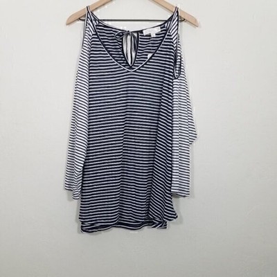 NWT Suzanne Betro WEEKEND Off The Shoulder Stripes Top Blouse Black White 2X