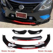 For Nissan Versa Front Bumper Lip Spoiler Splitter Body Kit Glossy Black + Red