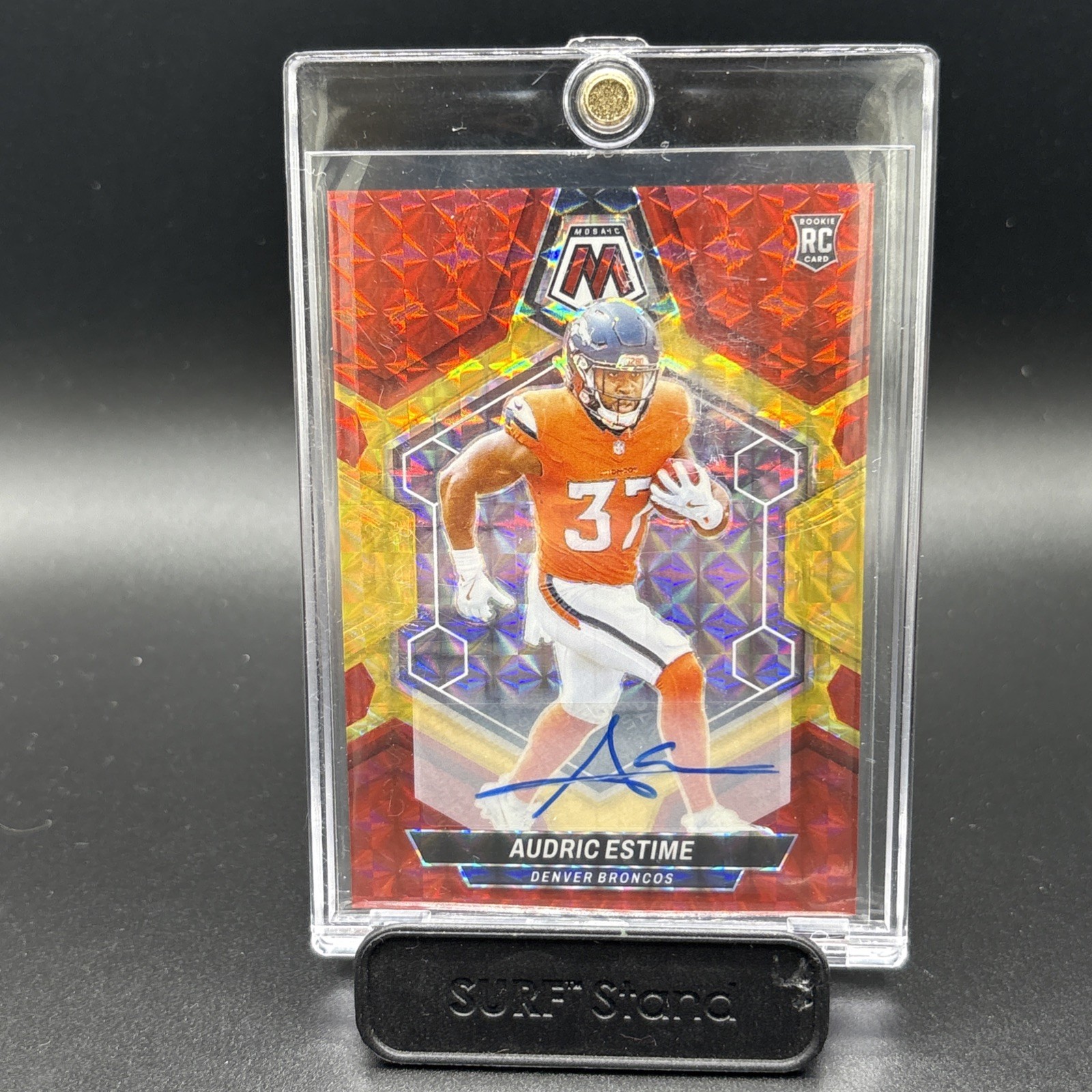 2024 Audric Estime ROOKIE AUTO Mosaic Fusion Red & Yellow Choice #392 Broncos RC