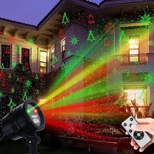 Christmas Laser Lights with Wireless Remote - Red/Green Star Projector for Outdo