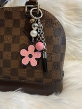 Pink flower Key Ring Bag Charm Keychain Purse Charm Tassel Handmade Gift New
