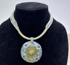Pressed Flower Necklace Dried Flower in Resin Blue Flowers 15"