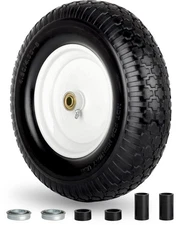 4.80/4.00-8" Wheelbarrow Tire, 16" Flat-Free Solid Tire and Wheel, 3-6" Cente...