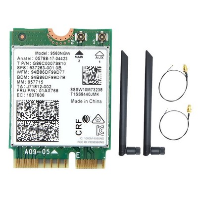 WLAN-Karte 9560NGW+2XAntenna 1730Mbps  AC 9560 2.4G+5G BT 5.0 802.11Ac M.2 2289