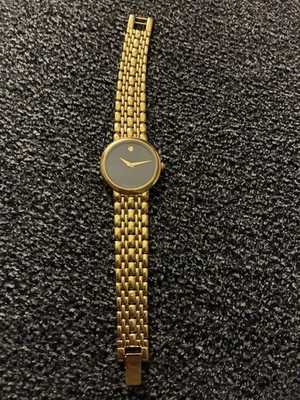 Movado Museum Classic Watch 87-E4-9857 Gold Tone Black Dial Swiss Quartz