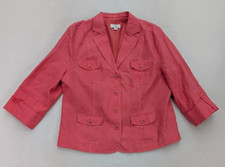 Studio Works Women's Blazer Jacket Size M Coral Pink 100 Linen 3/4 Sleeve FLAW