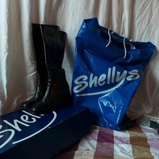 Vintage 2000s Shellys London Knee Length Black Heeled Leather Boots